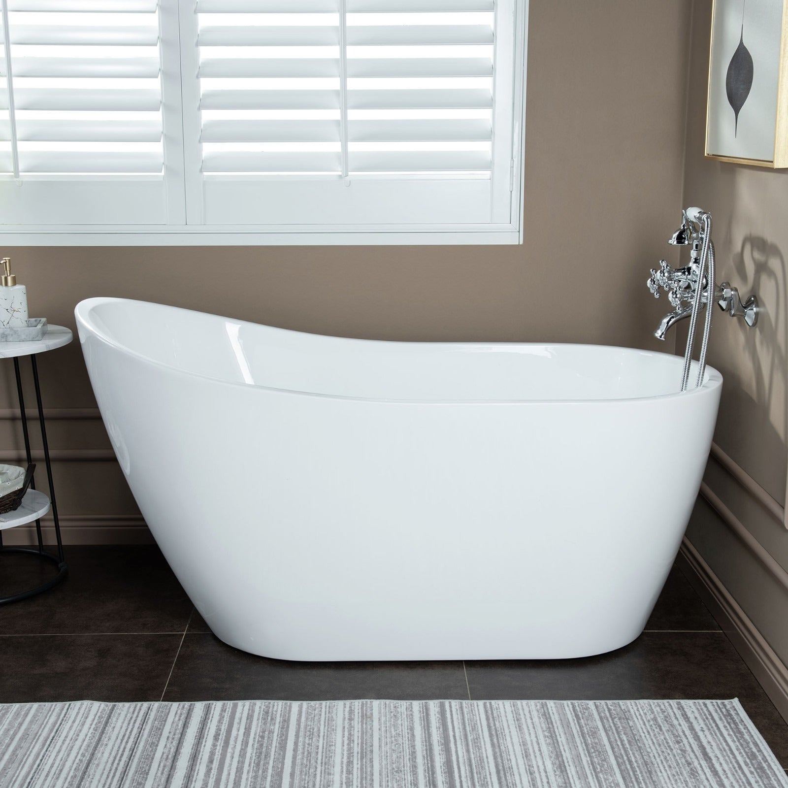 WOODBRIDGE Wall Mount Adjustable Centers Bathtub Faucet with 3 Metal Cross Handles and Telephone Style Hand Shower, F003