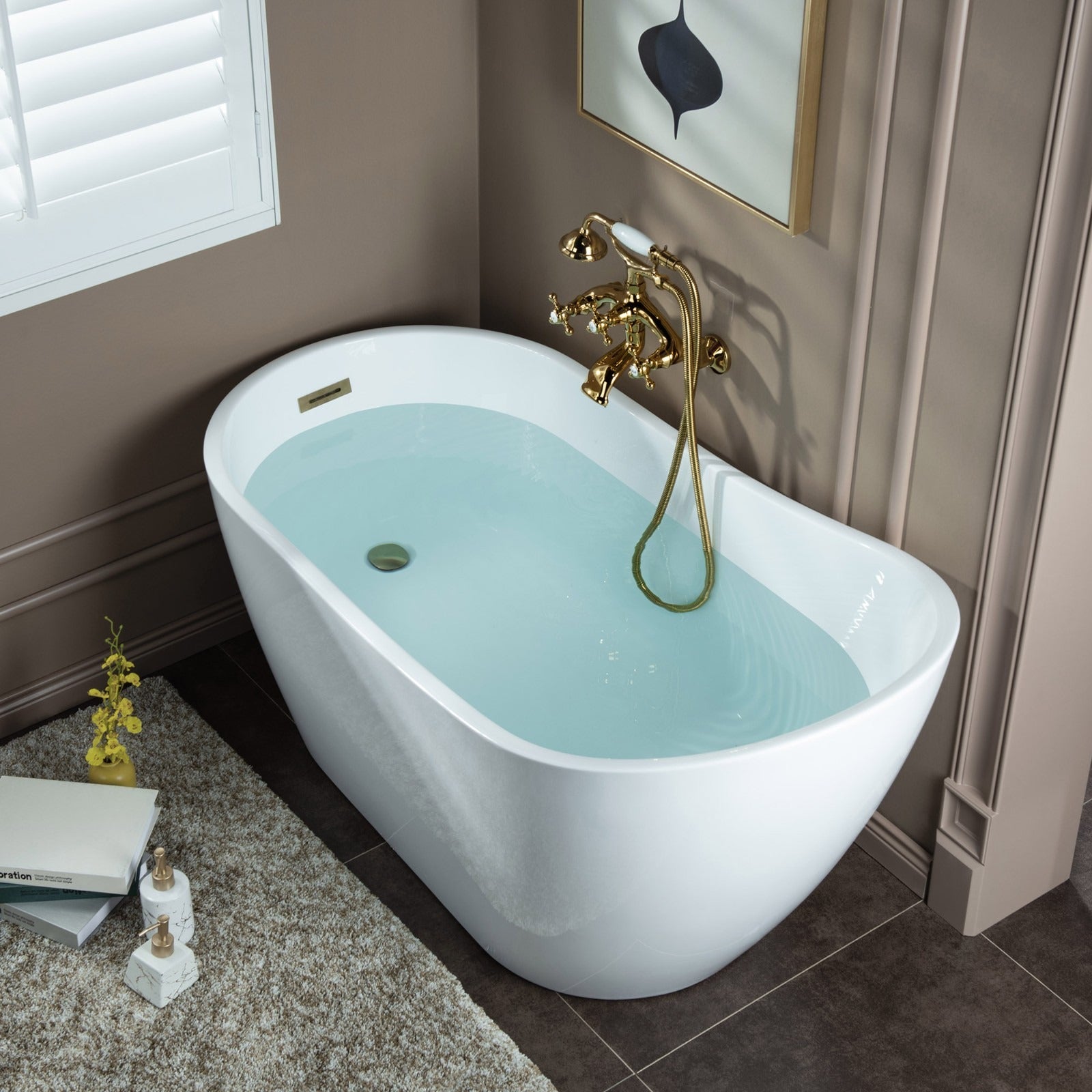 WOODBRIDGE Wall Mount Adjustable Centers Bathtub Faucet with 3 Metal Cross Handles and Telephone Style Hand Shower, F003
