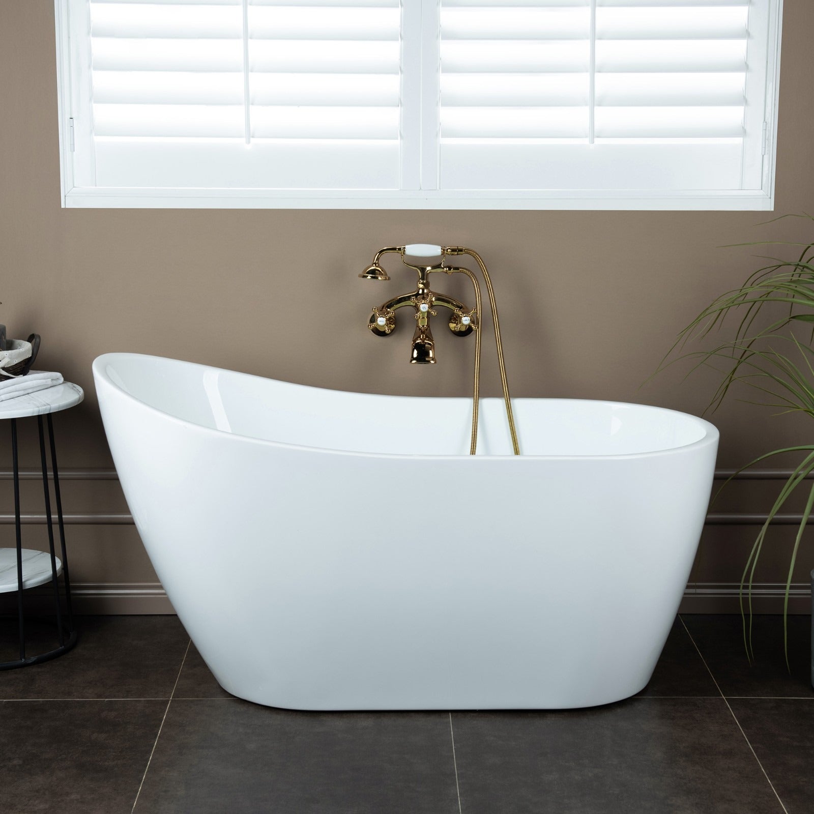 WOODBRIDGE Wall Mount Adjustable Centers Bathtub Faucet with 3 Metal Cross Handles and Telephone Style Hand Shower, F003