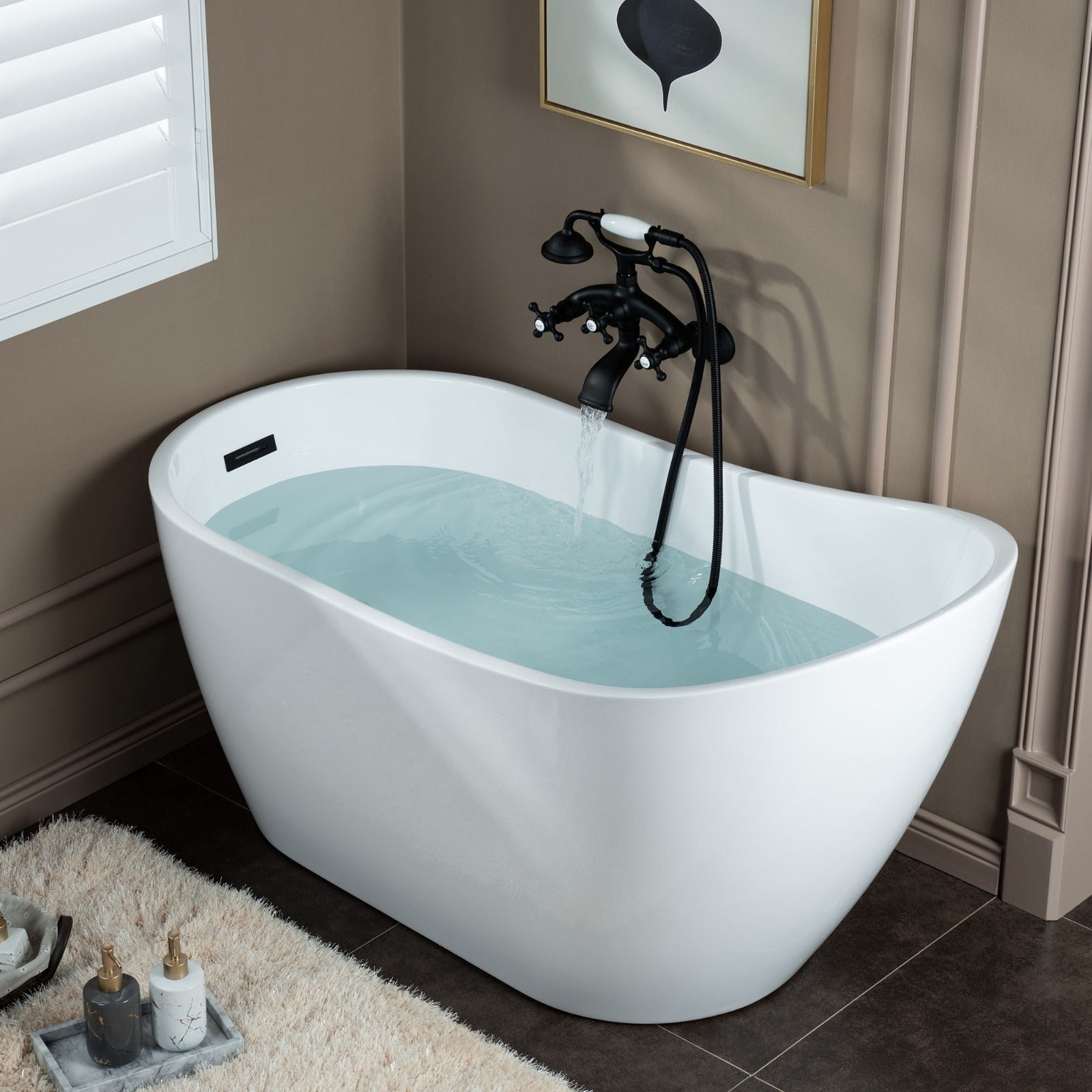 WOODBRIDGE Wall Mount Adjustable Centers Bathtub Faucet with 3 Metal Cross Handles and Telephone Style Hand Shower, F003