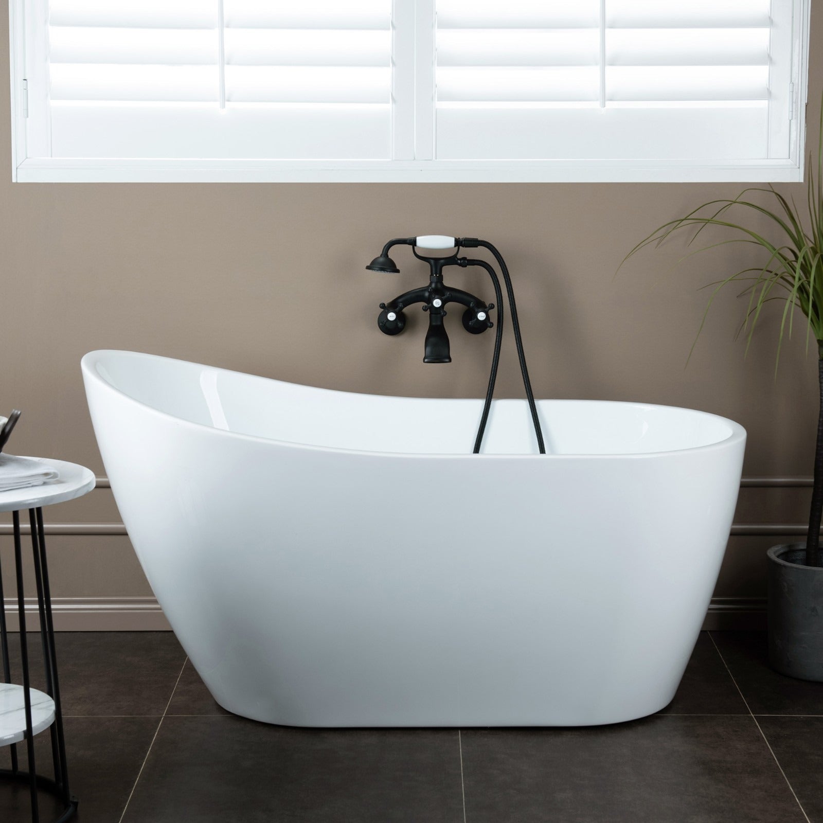 WOODBRIDGE Wall Mount Adjustable Centers Bathtub Faucet with 3 Metal Cross Handles and Telephone Style Hand Shower, F003
