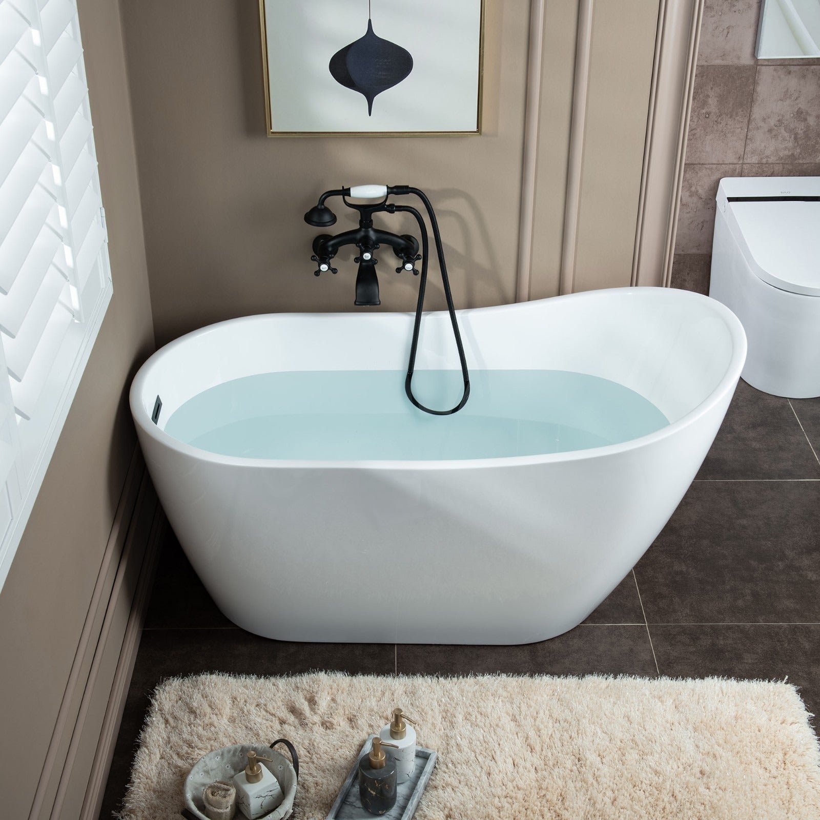 WOODBRIDGE Wall Mount Adjustable Centers Bathtub Faucet with 3 Metal Cross Handles and Telephone Style Hand Shower, F003