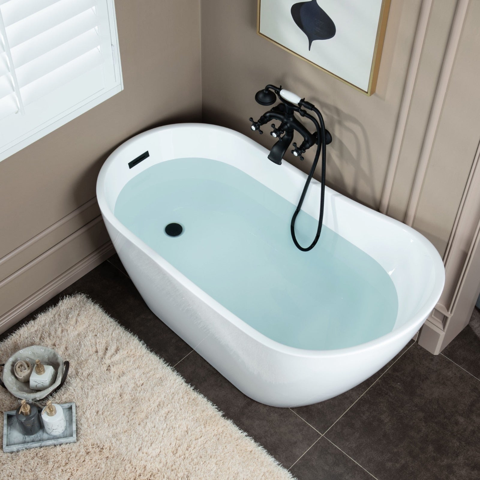 WOODBRIDGE Wall Mount Adjustable Centers Bathtub Faucet with 3 Metal Cross Handles and Telephone Style Hand Shower, F003