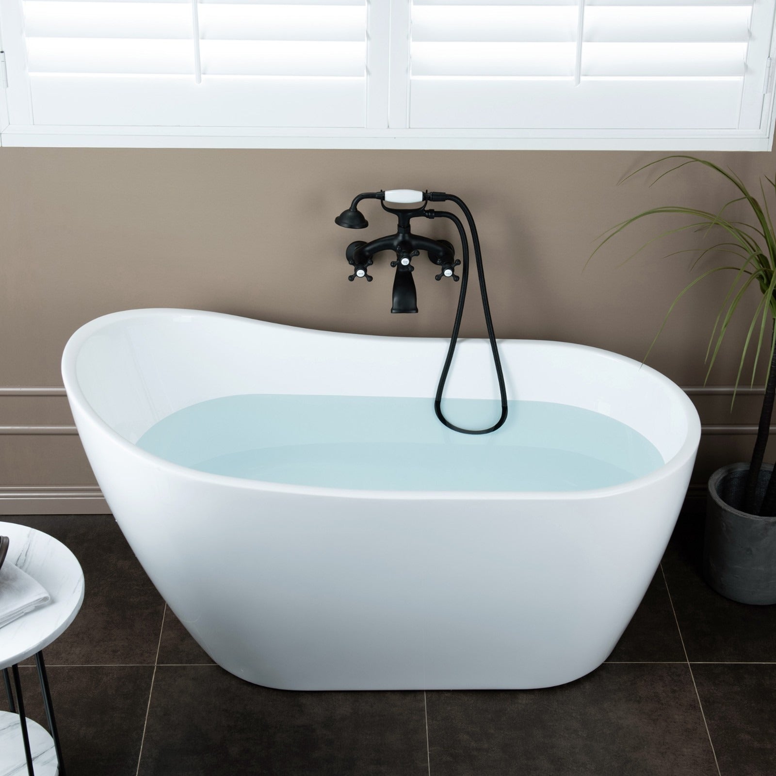 WOODBRIDGE Wall Mount Adjustable Centers Bathtub Faucet with 3 Metal Cross Handles and Telephone Style Hand Shower, F003