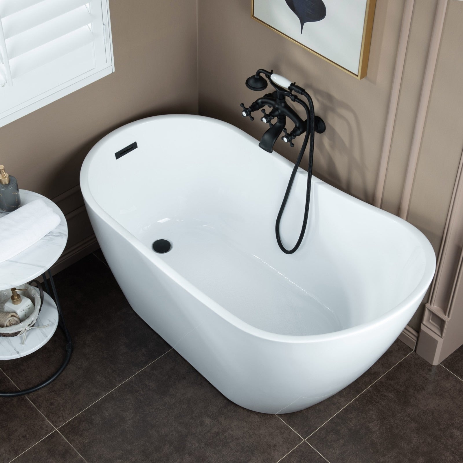 WOODBRIDGE Wall Mount Adjustable Centers Bathtub Faucet with 3 Metal Cross Handles and Telephone Style Hand Shower, F003