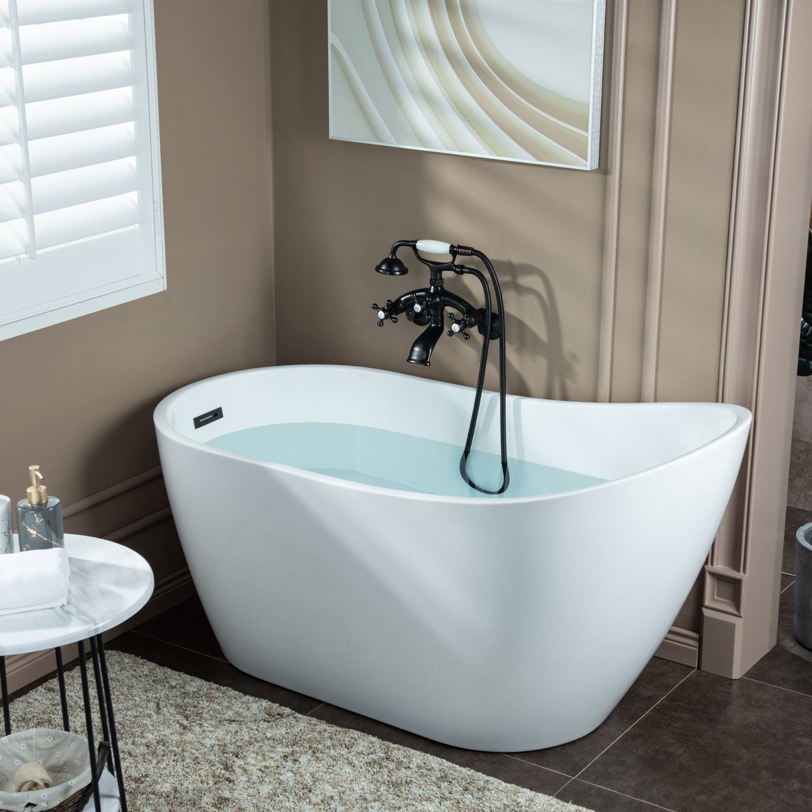 WOODBRIDGE Wall Mount Adjustable Centers Bathtub Faucet with 3 Metal Cross Handles and Telephone Style Hand Shower, F003