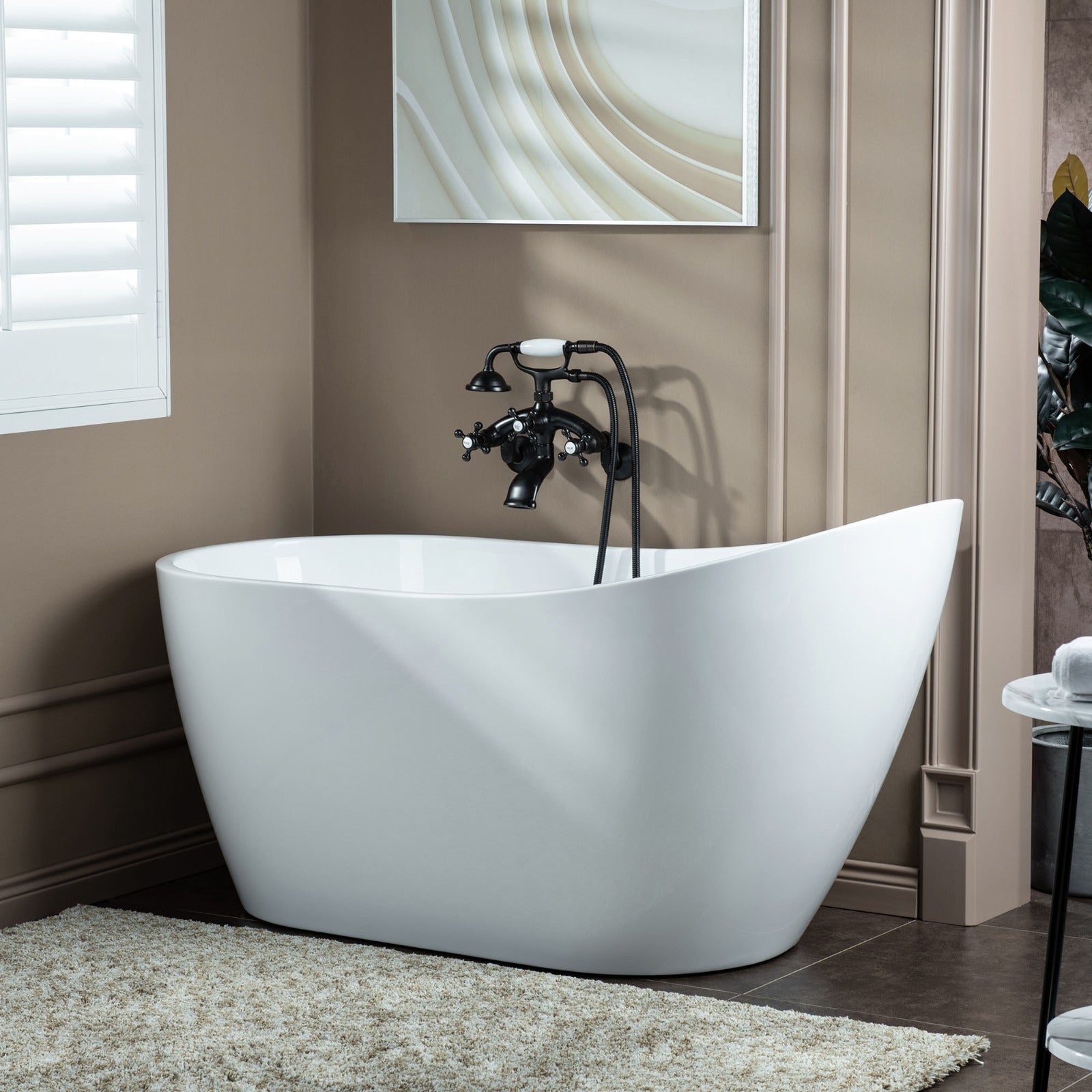 WOODBRIDGE Wall Mount Adjustable Centers Bathtub Faucet with 3 Metal Cross Handles and Telephone Style Hand Shower, F003
