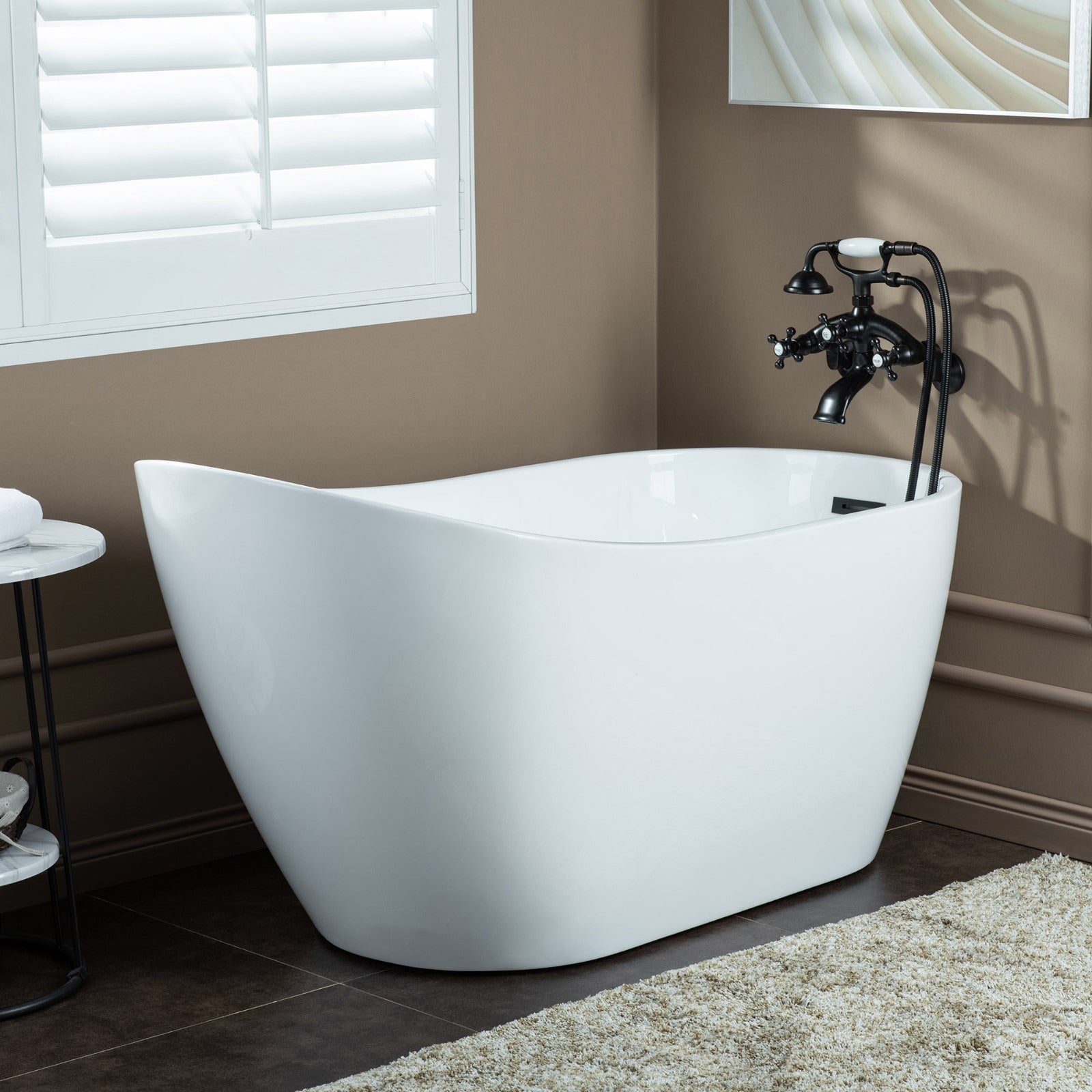 WOODBRIDGE Wall Mount Adjustable Centers Bathtub Faucet with 3 Metal Cross Handles and Telephone Style Hand Shower, F003