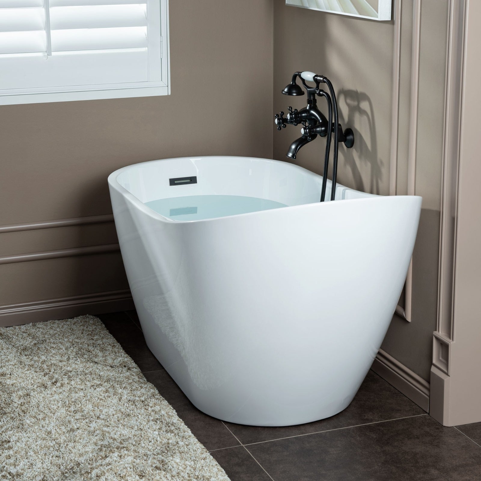 WOODBRIDGE Wall Mount Adjustable Centers Bathtub Faucet with 3 Metal Cross Handles and Telephone Style Hand Shower, F003