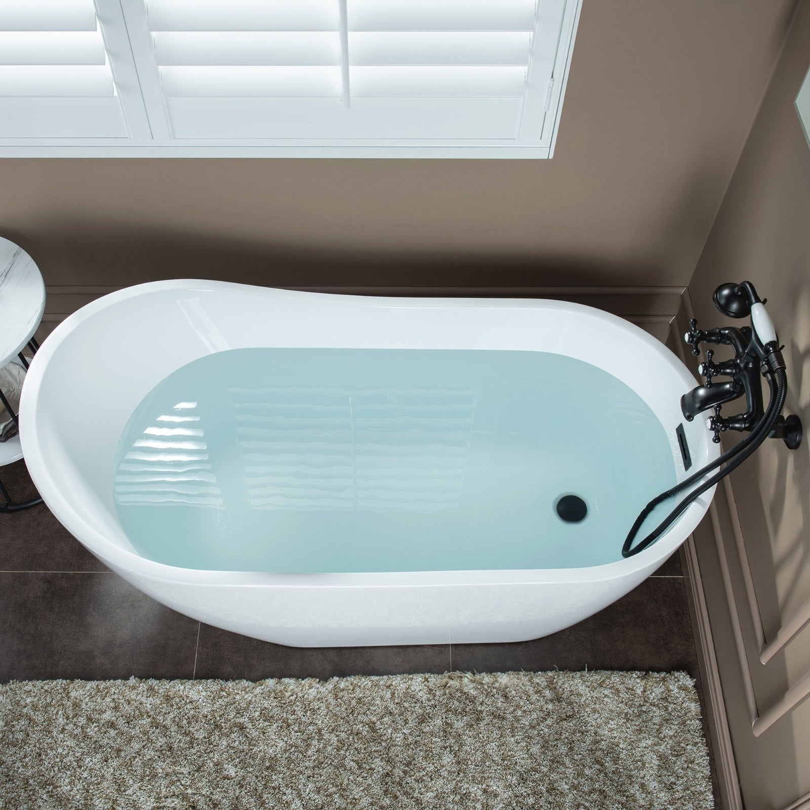 WOODBRIDGE Wall Mount Adjustable Centers Bathtub Faucet with 3 Metal Cross Handles and Telephone Style Hand Shower, F003
