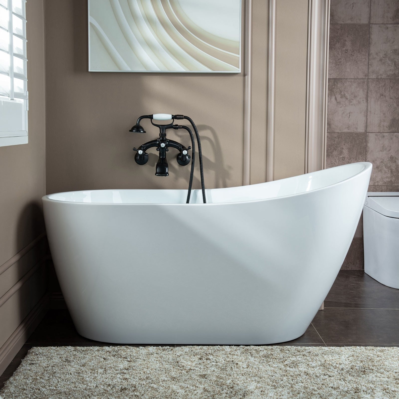 WOODBRIDGE Wall Mount Adjustable Centers Bathtub Faucet with 3 Metal Cross Handles and Telephone Style Hand Shower, F003