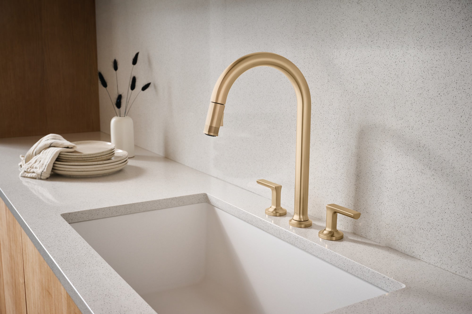 Brizo Kintsu® Widespread Pull-Down Faucet with Arc Spout - Less Handles