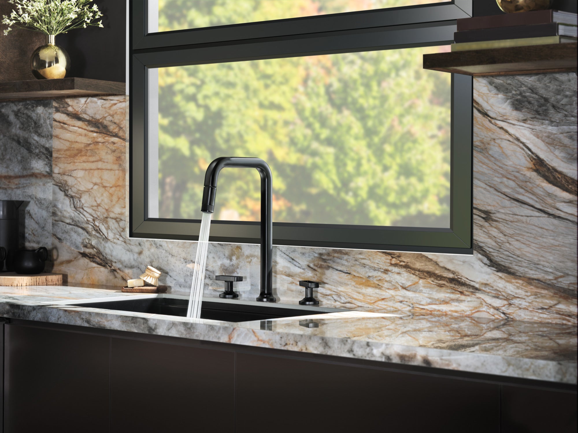 Brizo Kintsu® Widespread Pull-Down Faucet with Square Spout - Less Handles