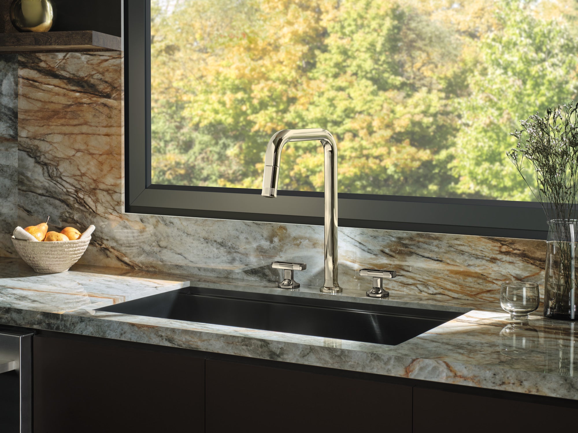 Brizo Kintsu® Widespread Pull-Down Faucet with Square Spout - Less Handles