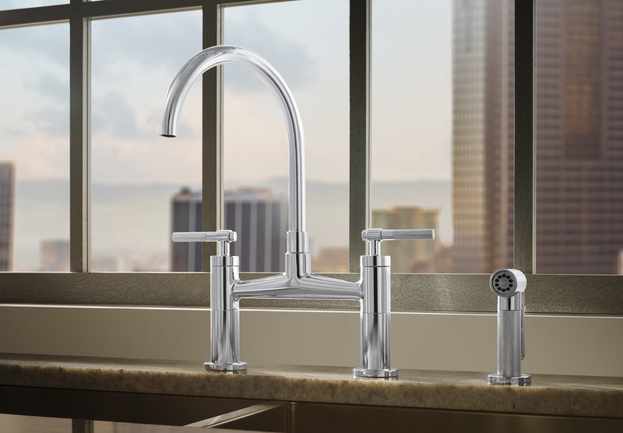 Brizo Litze® Bridge Faucet with Arc Spout and Knurled Handle