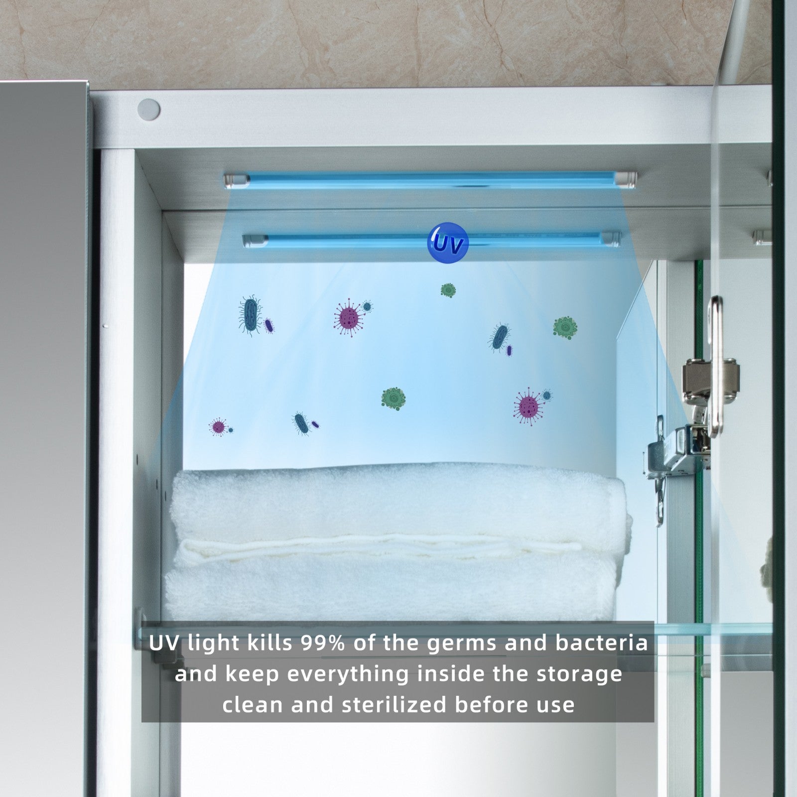 WOODBRIDGE Contemporary 48”W X 30"H Surface Mount Frameless Tri View Medicine Cabinet with Mirror Defogger and soft close Hinges