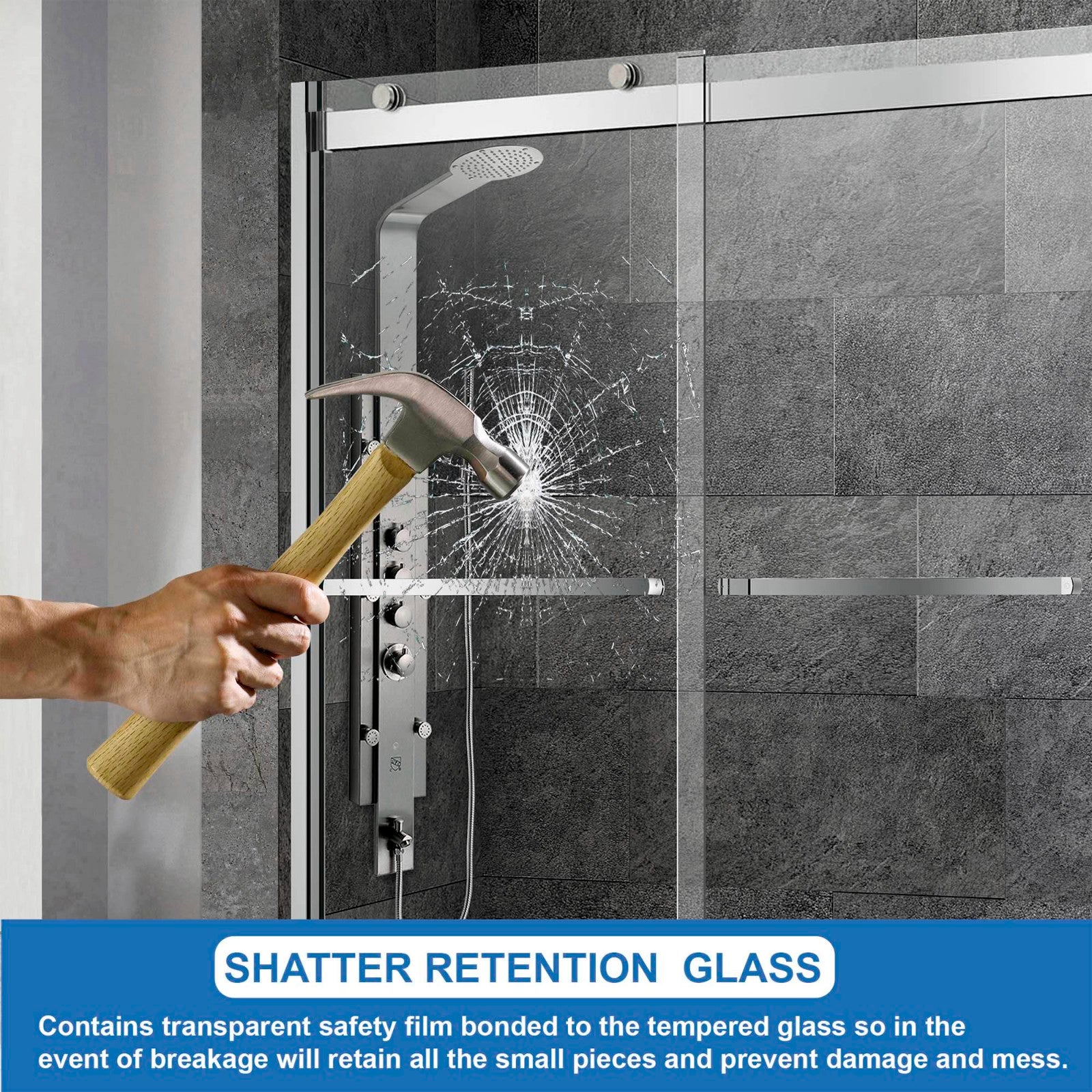 WOODBRIDGE Frameless Bathtub Shower Doors 56-60" Width x 62"Height with 5/16"(8mm) Clear Tempered Glass, 2 Ways Opening & Double Sliding