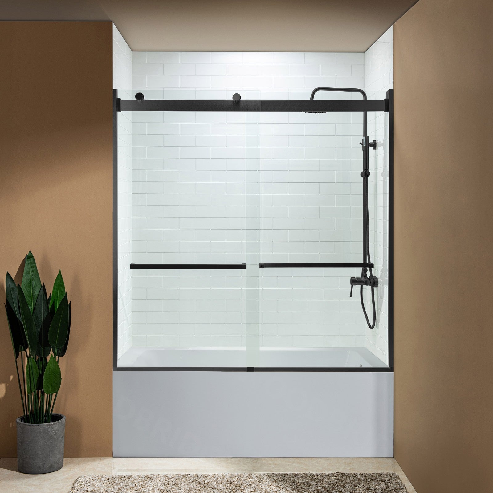 WOODBRIDGE Frameless Bathtub Shower Doors 56-60" Width x 62"Height with 5/16"(8mm) Clear Tempered Glass, 2 Ways Opening & Double Sliding