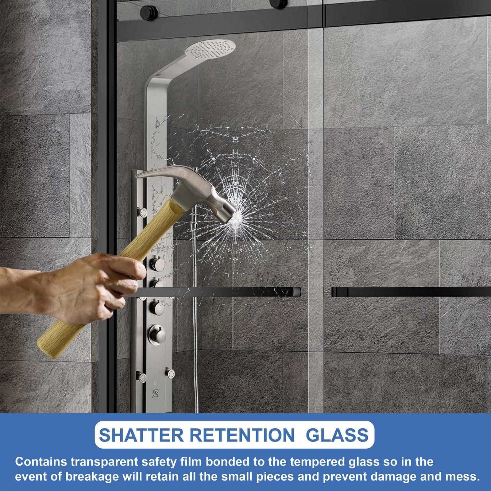 WOODBRIDGE Frameless Bathtub Shower Doors 56-60" Width x 62"Height with 5/16"(8mm) Clear Tempered Glass, 2 Ways Opening & Double Sliding