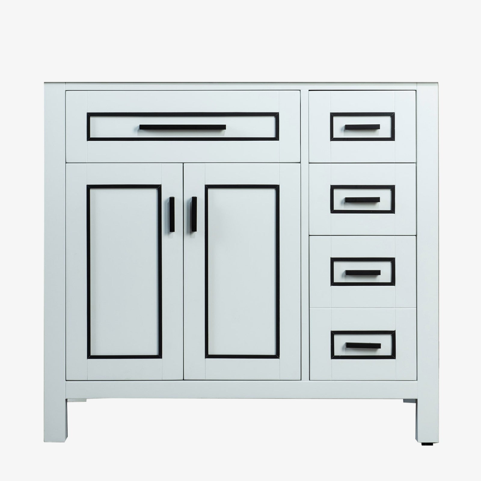 WOODBRIDGE Milan 36"x21"x33" Solid Wood Bath Vanities Cabinet Only with Drawers on Right, without Top, White, Milan 3621R-WH