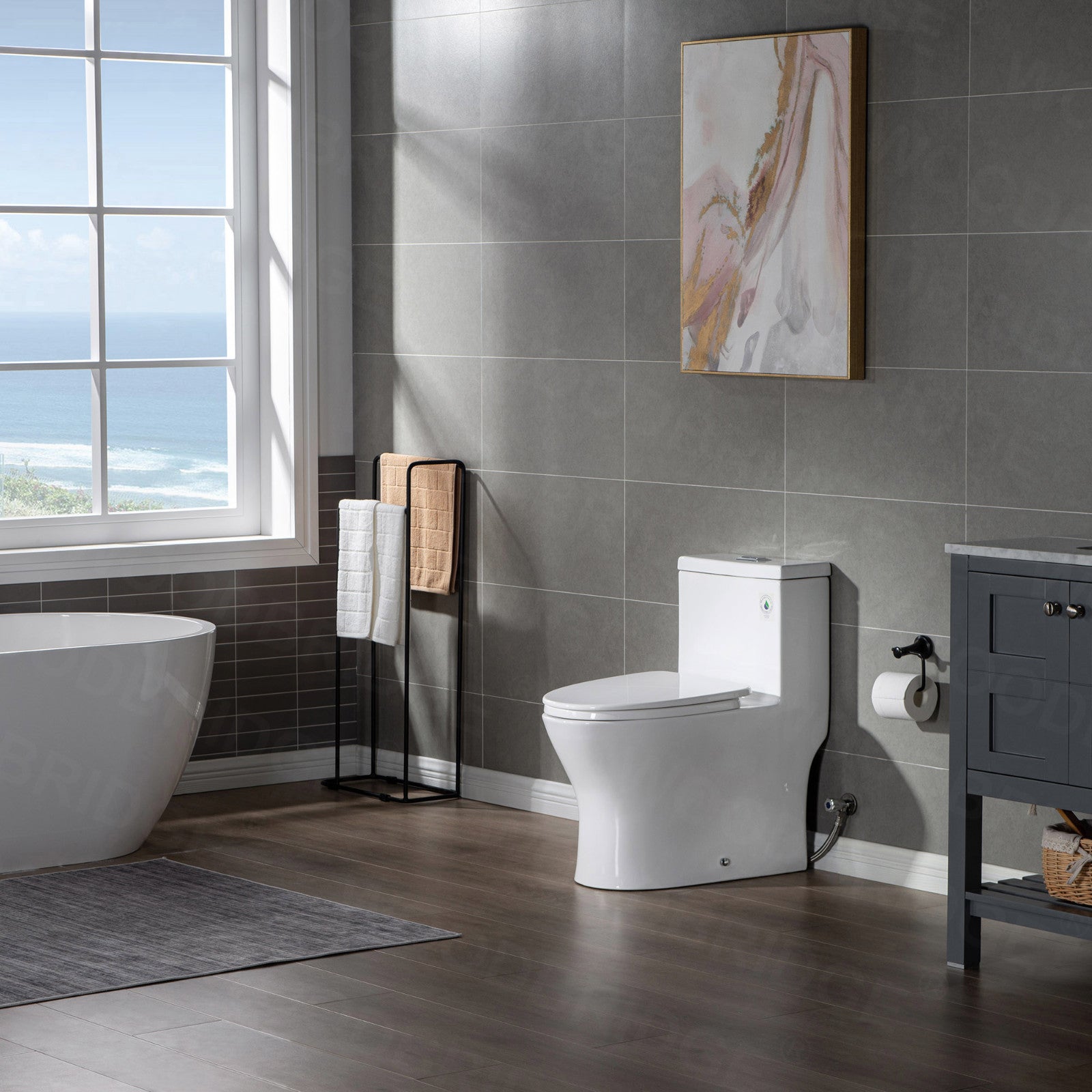 WOODBRIDGE Modern One Piece Dual Flush 1.28 GP Toilet,with Soft Closing Seat