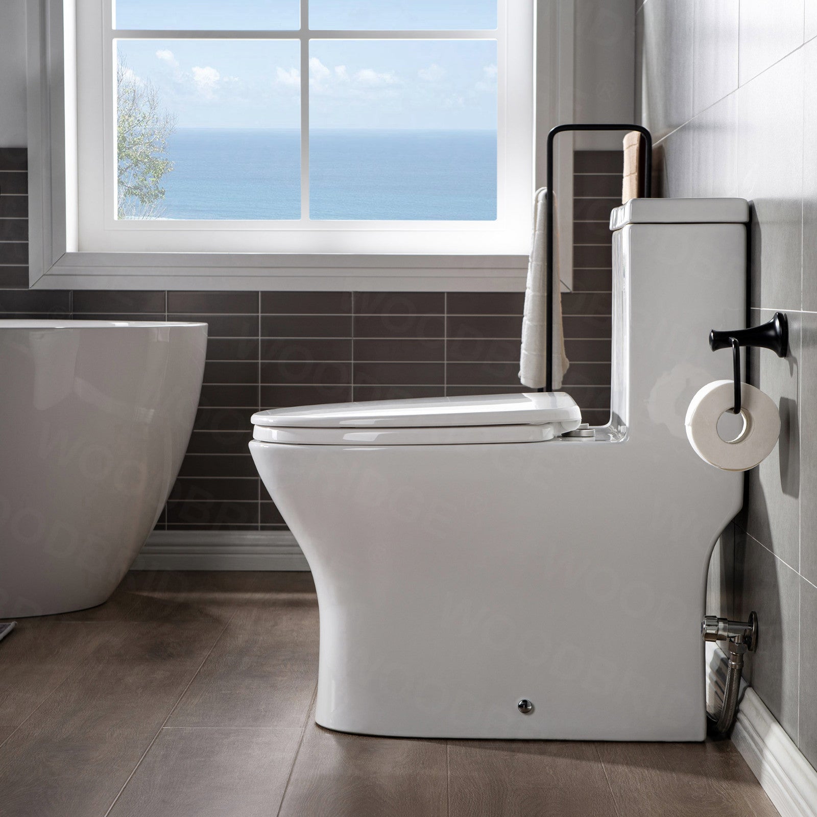 WOODBRIDGE Modern One Piece Dual Flush 1.28 GP Toilet,with Soft Closing Seat