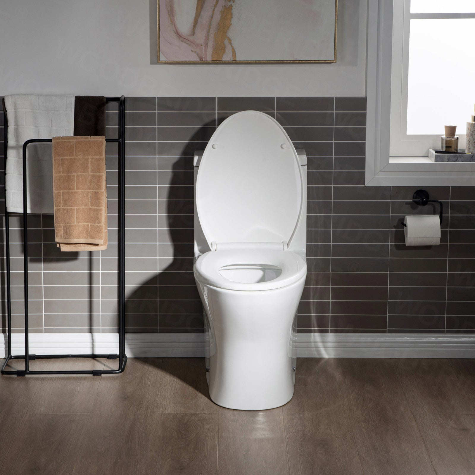 WOODBRIDGE Modern One Piece Dual Flush 1.28 GP Toilet,with Soft Closing Seat
