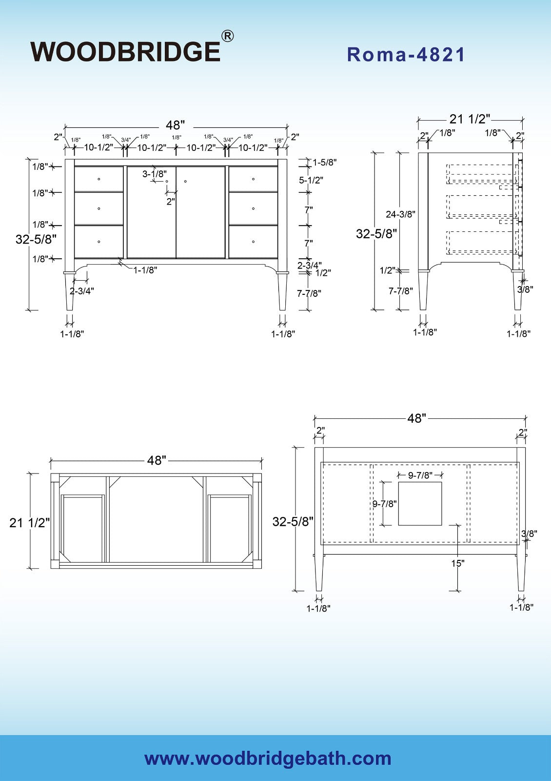 WOODBRIDGE Roma 49"x22"x38" Solid Wood Bath Vanity in White with Gold Hardware and Carrara Engineered Stone Composite vanity top with 3 Pre-Drilled Holes, Roma-4821-White+CALAVT4922D-8