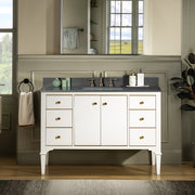 WOODBRIDGE Roma 49"x22"x38" Solid Wood Bath Vanity in White with Gold Hardware and Dark Gray Engineered Stone Composite vanity top with 3 Pre-Drilled Holes, Roma-4821-White+DGVT4922D-8