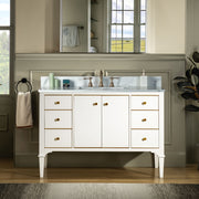 WOODBRIDGE Roma 49"x22"x38" Solid Wood Bath Vanity in White with Gold Hardware and Fish Belly Engineered Stone Composite vanity top with 3 Pre-Drilled Holes, Roma-4821-White+FBVT4922D-8