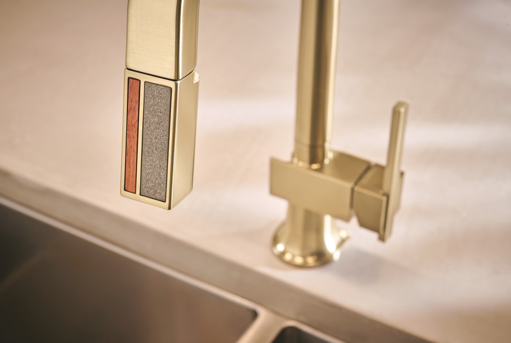Brizo Frank Lloyd Wright® Pull-Down Kitchen Faucet with Square Spout and Wood/Concrete Wand - Less Handle