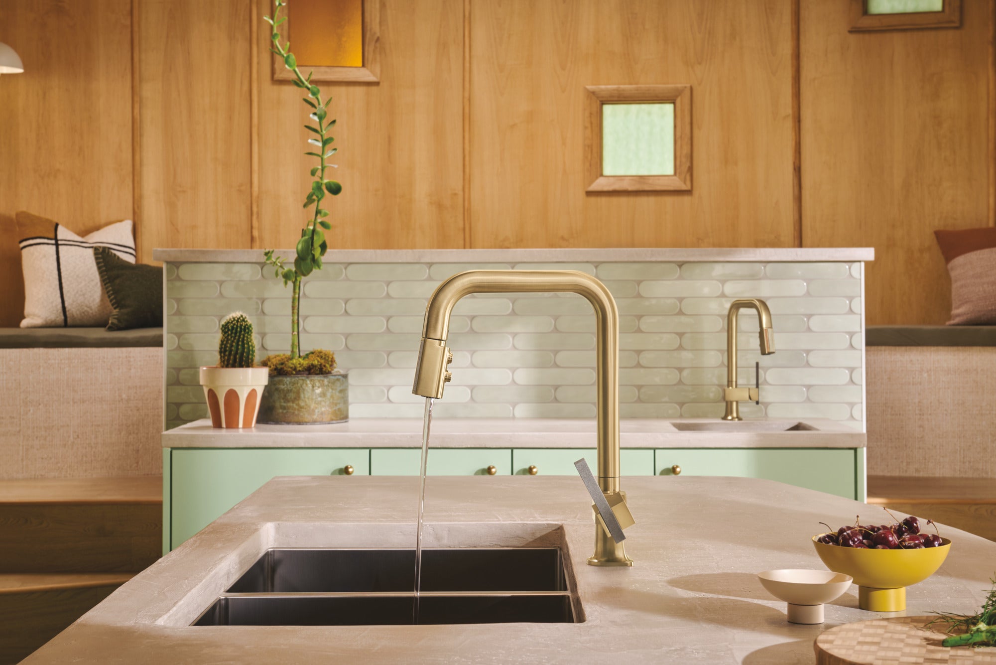 Brizo Frank Lloyd Wright® Pull-Down Kitchen Faucet with Square Spout and Wood/Concrete Wand - Less Handle