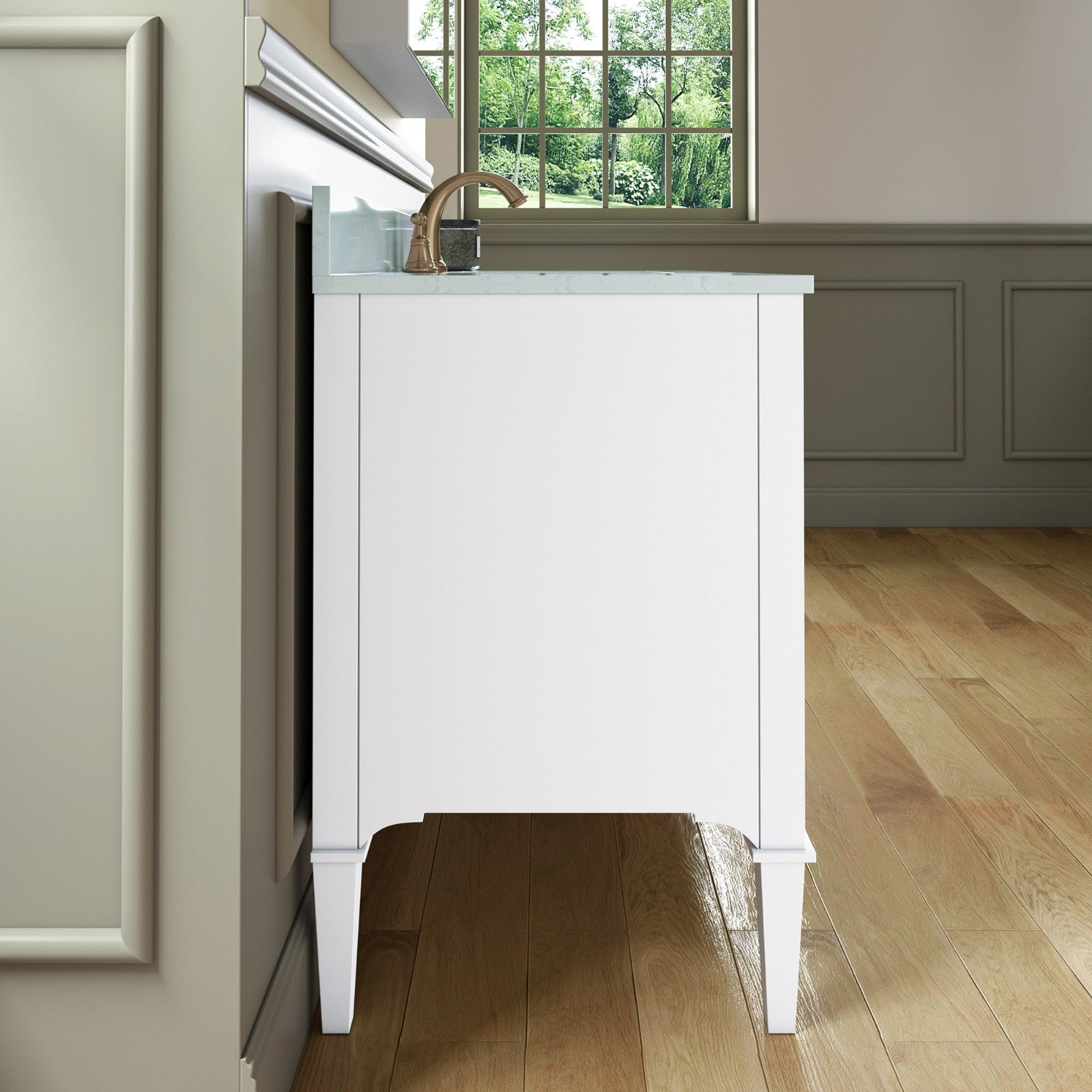 WOODBRIDGE Roma 49"x22"x38" Solid Wood Bath Vanity in White with Gold Hardware and Carrara Engineered Stone Composite vanity top with 3 Pre-Drilled Holes, Roma-4821-White+CALAVT4922D-8