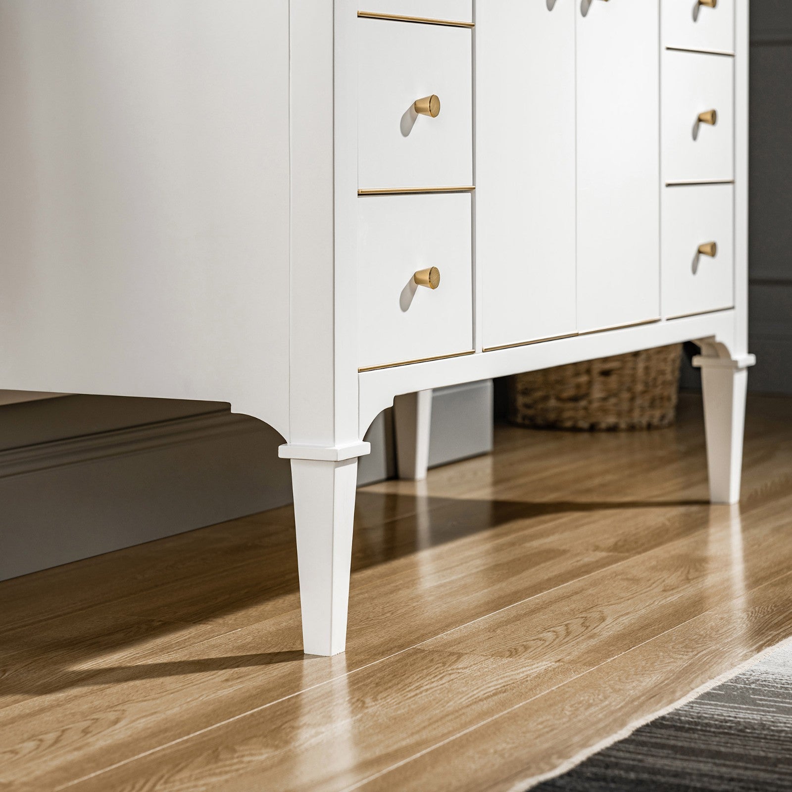 WOODBRIDGE Roma 49"x22"x38" Solid Wood Bath Vanity in White with Gold Hardware and Dark Gray Engineered Stone Composite vanity top with 3 Pre-Drilled Holes, Roma-4821-White+DGVT4922D-8