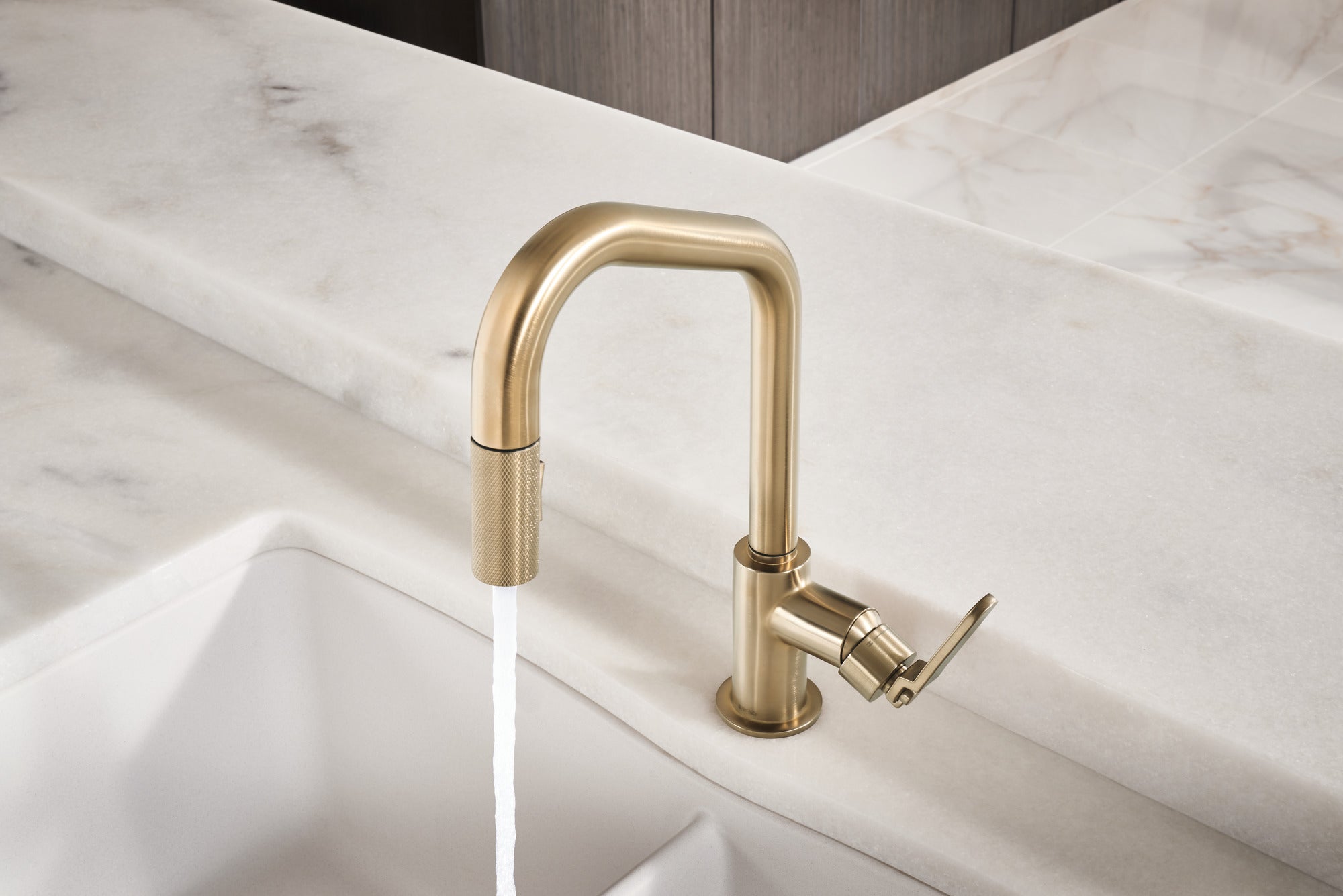 Brizo Litze® Pull-Down Faucet with Angled Spout and Industrial Handle