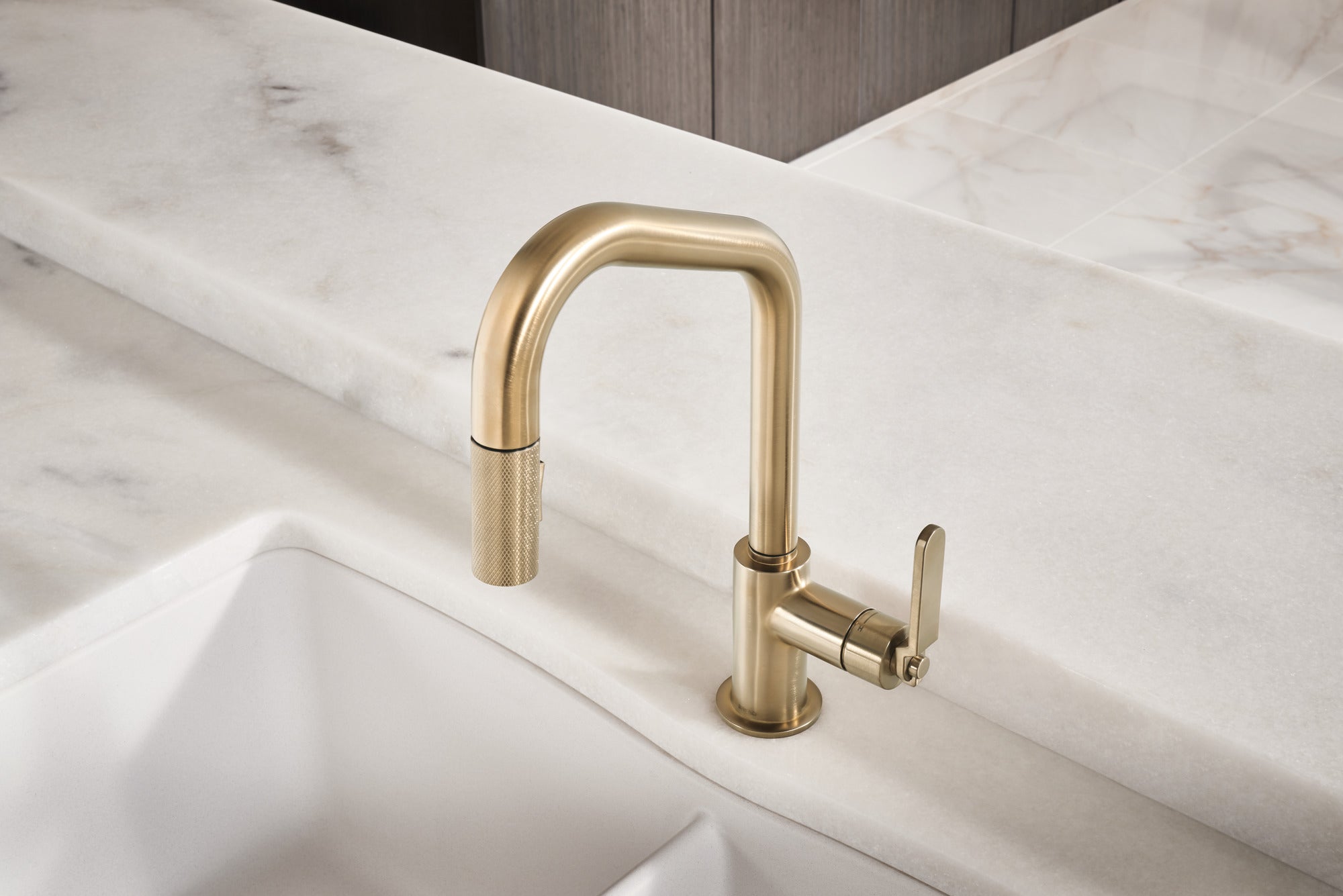 Brizo Litze® Pull-Down Faucet with Angled Spout and Industrial Handle