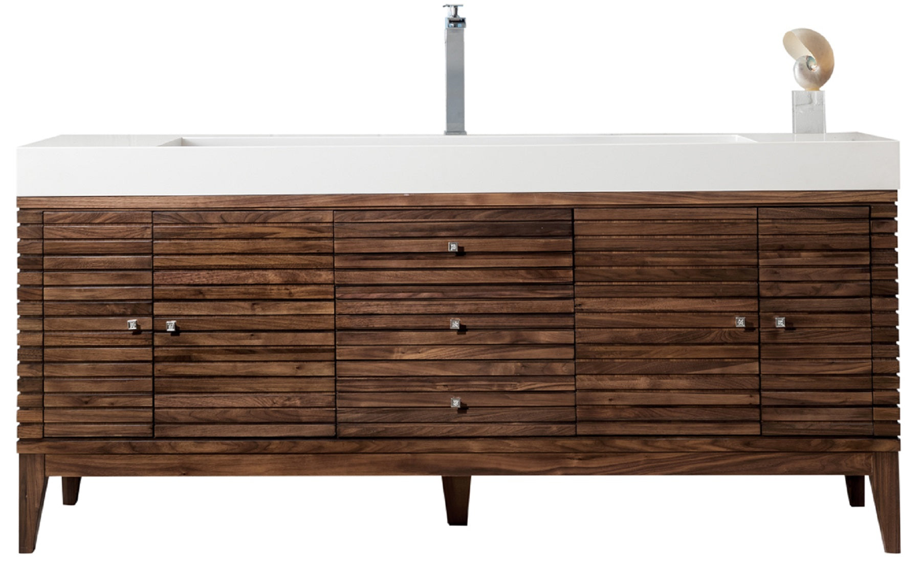 James Martin Linear 72" Single Vanity in Mid-Century Walnut with Composite Stone Top