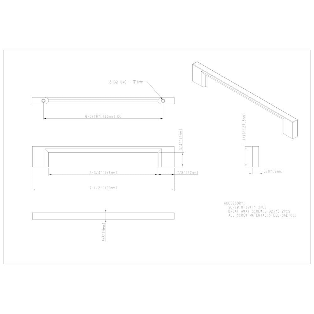 Hardware Resources 32 mm Center-to-Center Satin Nickel Square Sutton Cabinet Bar Pull