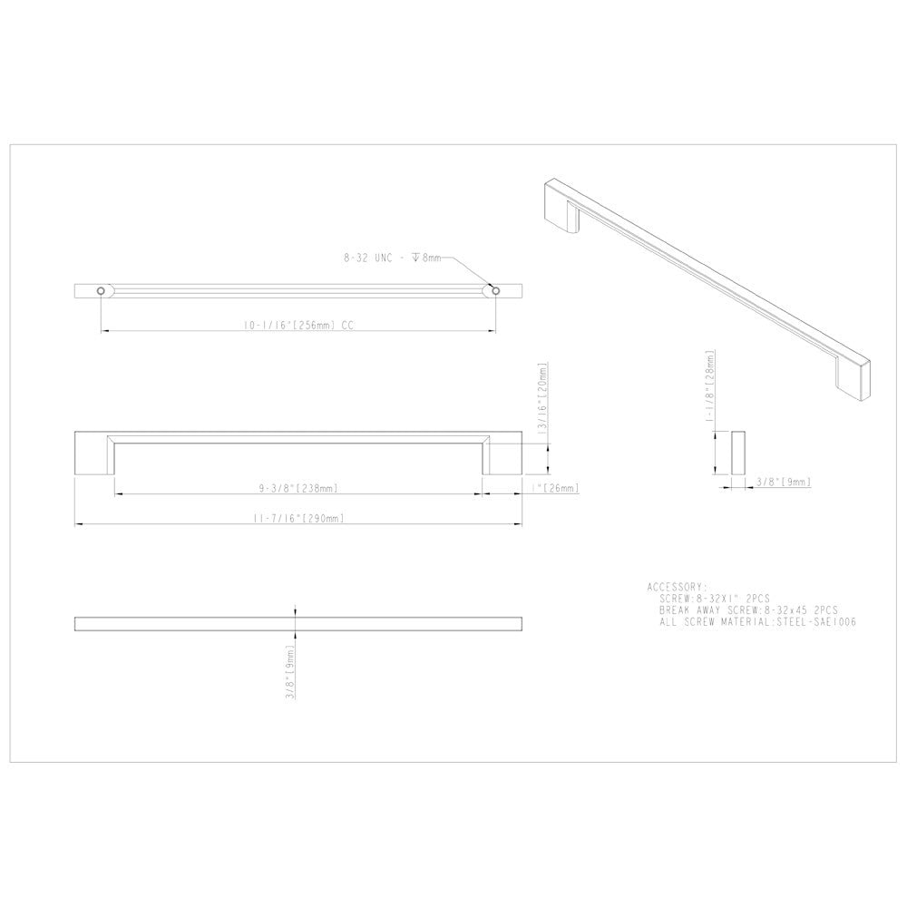 Hardware Resources 32 mm Center-to-Center Satin Nickel Square Sutton Cabinet Bar Pull