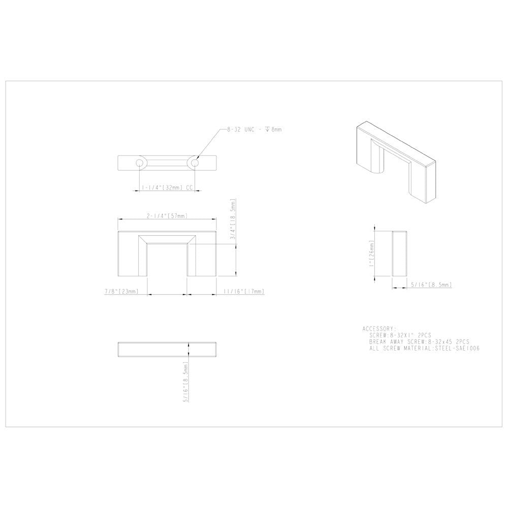 Hardware Resources 32 mm Center-to-Center Satin Nickel Square Sutton Cabinet Bar Pull