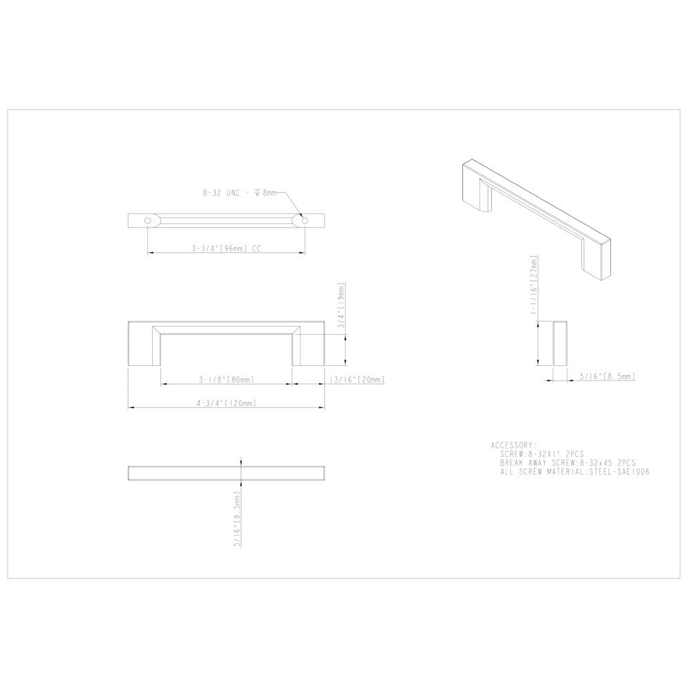 Hardware Resources 32 mm Center-to-Center Satin Nickel Square Sutton Cabinet Bar Pull