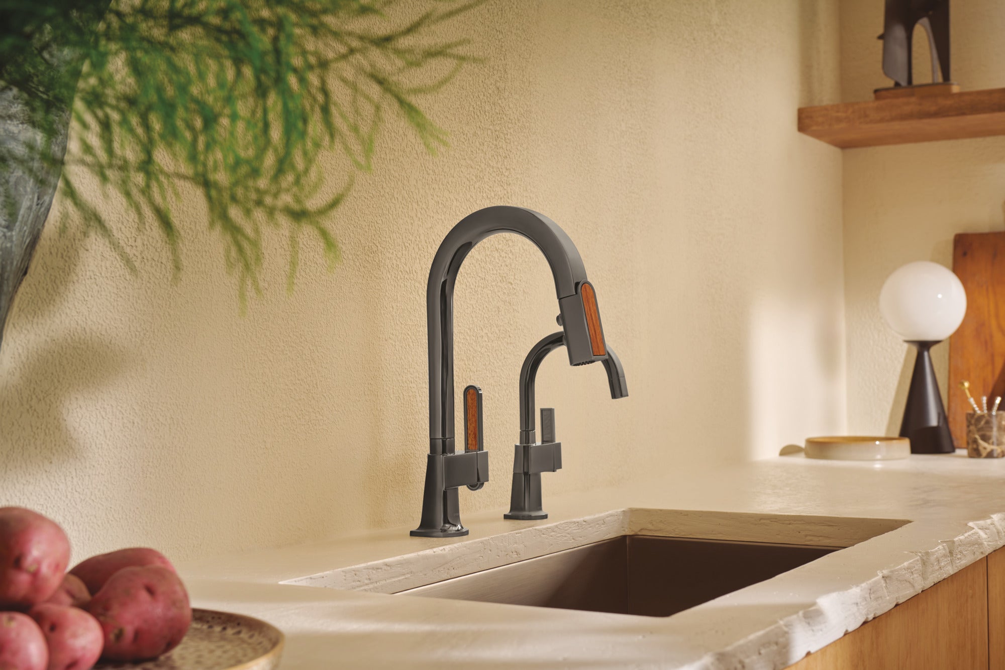 Brizo Frank Lloyd Wright® Pull-Down Prep Faucet with Arc Spout and Wood Wand - Less Handle