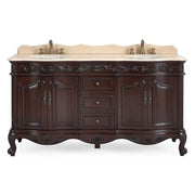 Chans Furniture CF-3882M-TK-64 64 Inch Brown Traditional Style Double Sink Cream Marble Top Beckham Bathroom Vanity