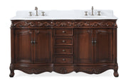 Chans Furniture CF-3882W-TK-64 64 Inch Brown Traditional Style Double Sink White Marble Top Beckham Bathroom Vanity