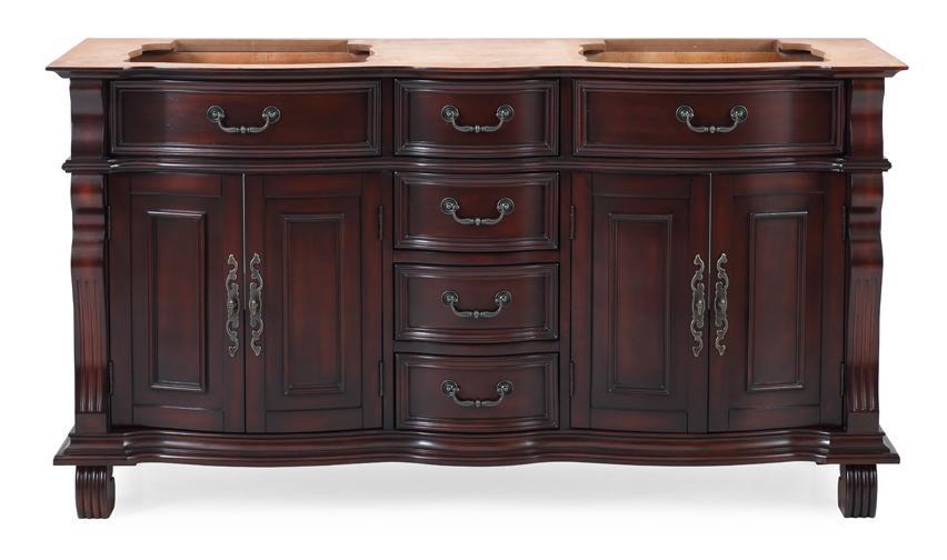 Chans Furniture GD-4438SB-64 64" Traditional Style Cherry Wood Hopkinton Double Sink Bathroom Vanity