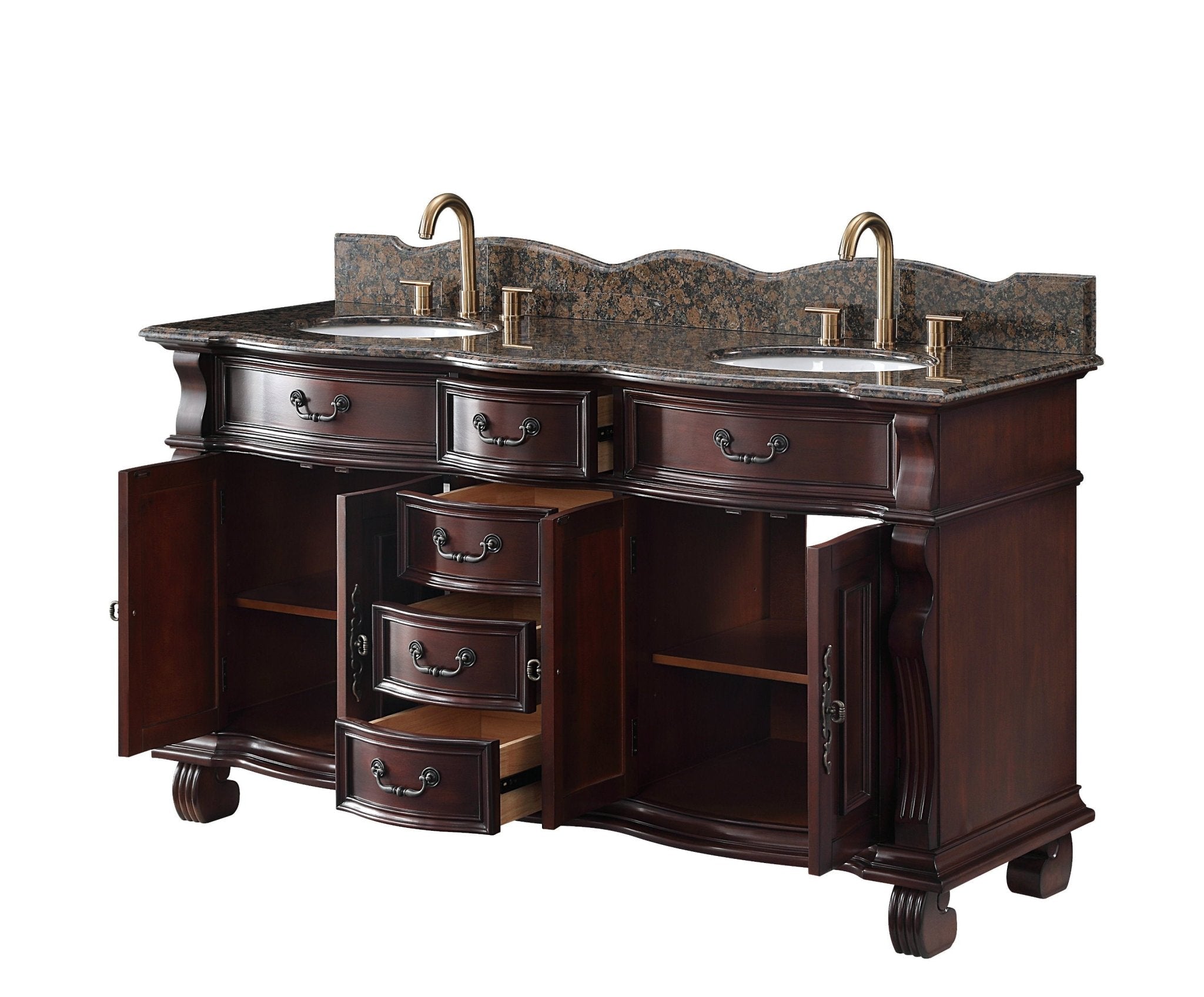 Chans Furniture GD-4438SB-64 64" Traditional Style Cherry Wood Hopkinton Double Sink Bathroom Vanity