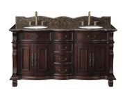 Chans Furniture GD-4438SB-64 64" Traditional Style Cherry Wood Hopkinton Double Sink Bathroom Vanity