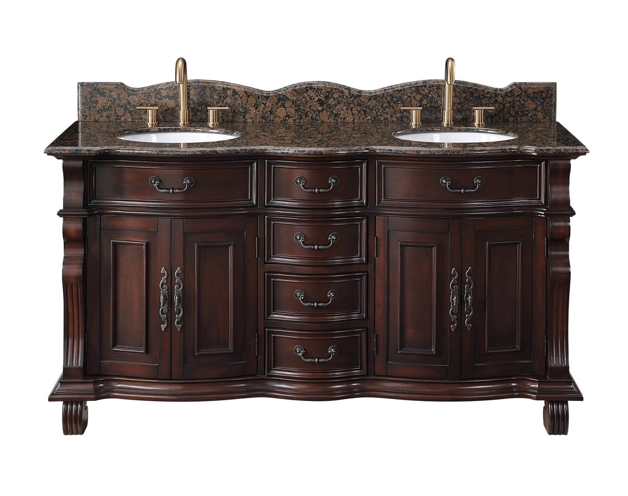 Chans Furniture GD-4438SB-64 64" Traditional Style Cherry Wood Hopkinton Double Sink Bathroom Vanity