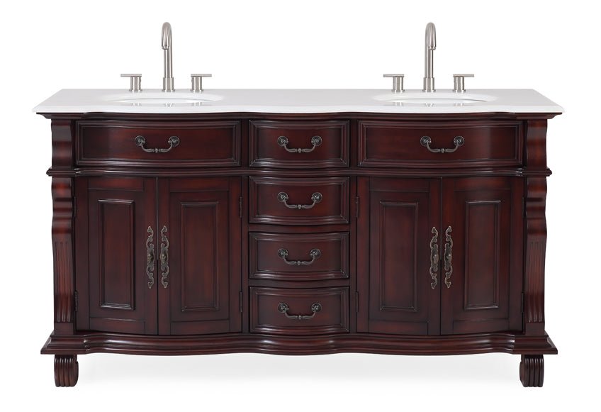 Chans Furniture GD-4438SB-64 64" Traditional Style Cherry Wood Hopkinton Double Sink Bathroom Vanity