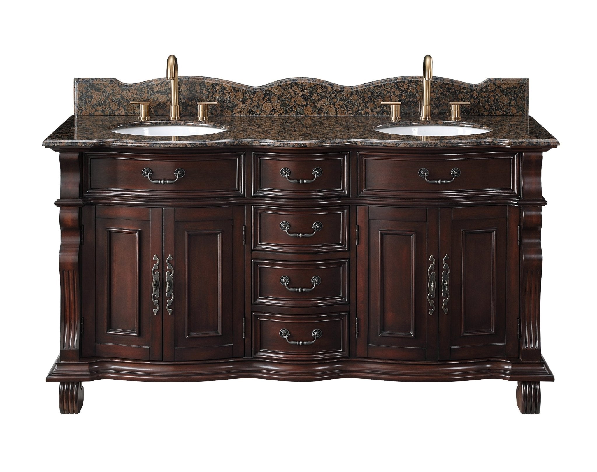 Chans Furniture GD-4438W-64 64" Traditional Style Cherry Wood Hopkinton Double Sink Bathroom Vanity